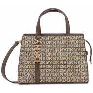dkny τσαντα χειροσ/crossbody avril sm satchel all over logo καφε
