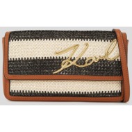 karl lagerfeld τσαντα k/signature 2.0 cb pouch raff logo μπεζ-ταμπα-μαυρο