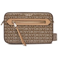 dkny τσαντα crossbody bryant ave camera bag all over logo μπεζ-καφε