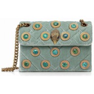 kurt geiger τσαντα crossbody/ωμου velvet mini kensington aλυσιδα logo απαλο παρασινο