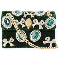 kurt geiger τσαντα crossbody/ωμου velvet mini kensington στρας πετρες aλυσιδα logo κυπαρισσι