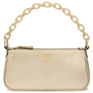 pinko τσαντακι half moon baguette mini metallic suede χρυσο