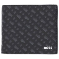 boss πορτοφολι zair mn 4cc coin all over logo μαυρο-γκρι