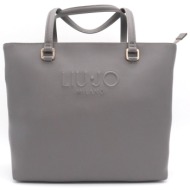 liu-jo τσαντα ωμου tote logo σκουρο γκρι