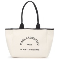 karl lagerfeld τσαντα ωμου k/rsg convertible trapeze tote logo εκρου