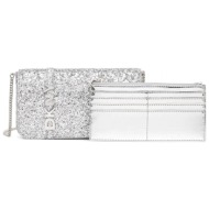 dkny τσαντα avril sm flap crossbody επιπροσθετο τσαντακι logo ασημι