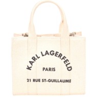 karl lagerfeld τσαντα square mini tote καμβας logo εκρου