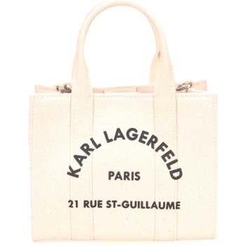 karl lagerfeld τσαντα square mini tote καμβας logo εκρου