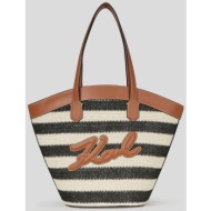 karl lagerfeld τσαντα k/signature tulip md tote raff logo μπεζ-μαυρο-ταμπα