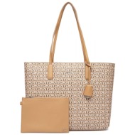 dkny τσαντα ωμου saige tote all over logo επιπροσθετο τσαντακι μπεζ