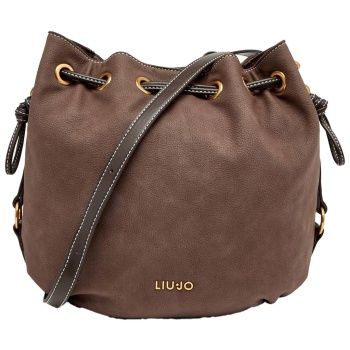 liu-jo τσαντα bucket ωμου ginesa logo μεταλλικο καφε