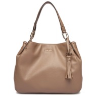 liu-jo better τσαντα ωμου cirry logo μεταλλικο ανοιχτο καφε