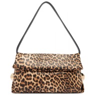 liu-jo τσαντα ωμου leopard print riccy καφε-μπεζ