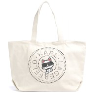 karl lagerfeld τσαντα ωμου circle choup rh shopper logo στρας εκρου