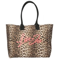 liu-jo τσαντα ωμου tote beachwear leopard print logo μπεζ-καφε