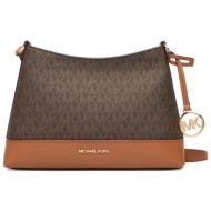 michael kors τσαντακι crossbody/ωμου andie αll over logo καφε/ταμπα