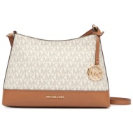 michael kors τσαντακι crossbody/ωμου andie αll over logo μπεζ/ταμπα