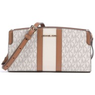 michael kors τσαντακι crossbody/ωμου becca all over logo μπεζ/ταμπα