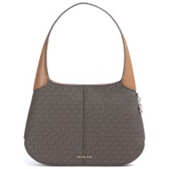 michael kors τσαντα ωμου alice all over logo καφε/ταμπα