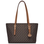 michael kors τσαντα ωμου quinn all over logo σκουρο καφε