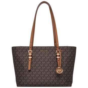 michael kors τσαντα ωμου quinn all over logo σκουρο καφε