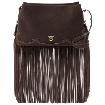 pinko τσαντα triplet mini fringes suede καφε