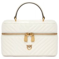 pinko τσαντακι vanity soft mini sheep nappa chevron λευκο-antique gold