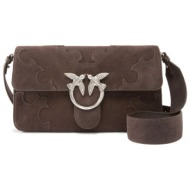 pinko τσαντα love one slouchy classic mezzo baccello suede καφε σκουρο