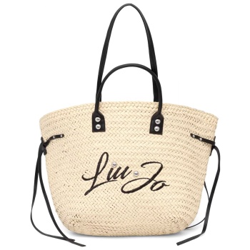 liu-jo τσαντα χειροσ/ωμου tote ψαθα logo μπεζ