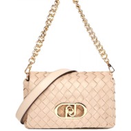 liu-jo τσαντα ωμου/crossbody lapuffy logo μεταλλικο μπεζ