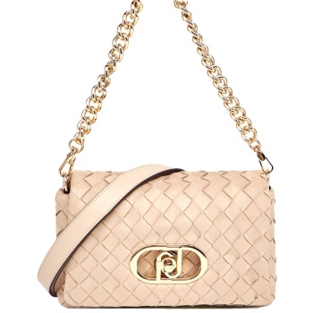 liu-jo τσαντα ωμου/crossbody lapuffy logo μεταλλικο μπεζ