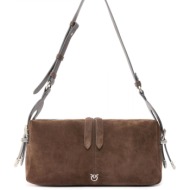 pinko τσαντα 24 classic suede kaφε σκουρο