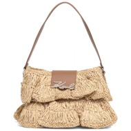 karl lagerfeld τσαντα ωμου k/signature fl shb raffia ruff logo μπεζ-καφε