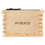 pinko τσαντακι flat handle rafia μπεζ - μαυρο