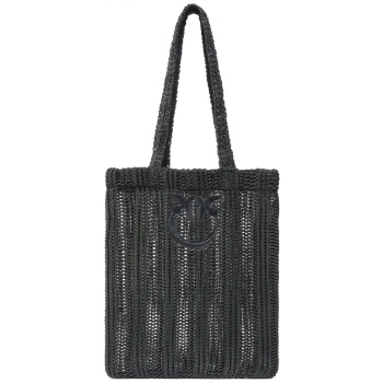 pinko τσαντα easy tote bag rafia μαυρη