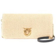 pinko τσαντακι click soft hotizontal classic rafia + vitello seta mπεζ - μαυρο