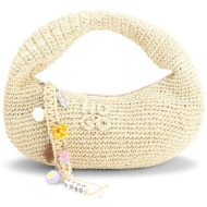 hugo τσαντα χειρος ψαθα zeya_handbag μπρελοκ logo μπεζ