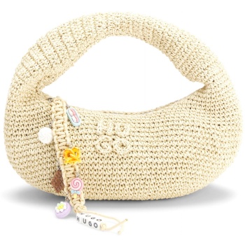 hugo τσαντα χειρος ψαθα zeya_handbag μπρελοκ logo μπεζ