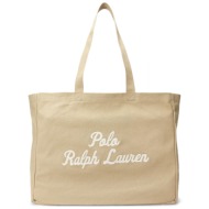 ralph lauren τσαντα tote canvas logo μπεζ