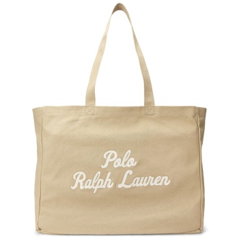 ralph lauren τσαντα tote canvas logo μπεζ