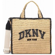 dkny τσαντα χειροσ/crossbody hadlee md tote ψαθα μπεζ-μαυρο