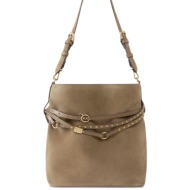 pinko τσαντα bucket belt classic suede καφε