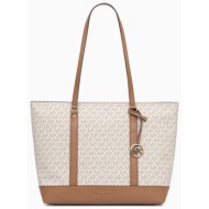michael kors τσαντα shopping bag ωμου andie all over logo mπεζ/ταμπα