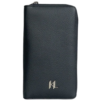 karl lagerfeld πορτοφολι double zip logo μαυρο