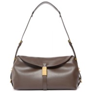 pinko τσαντα saddle baguette classic vitello καφε