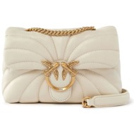 pinko τσαντακι love puff mini cl sheep nappa butterfly quilt λευκη-antique gold