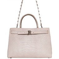 richmond x τσαντα χειροσ/crossbody mahani δερμα logo μεταλλικο μπεζ