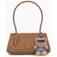 dkny τσαντα ωμου amelie md bowling ba αποσπωμενο μπρελοκ logo καφε