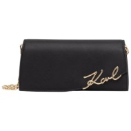 karl lagerfeld τσαντα crossbody δερμα k/signature mini cb logo μεταλλικο μαυρο