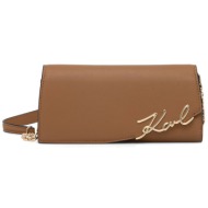 karl lagerfeld τσαντα crossbody δερμα k/signature mini cb logo μεταλλικο καφε